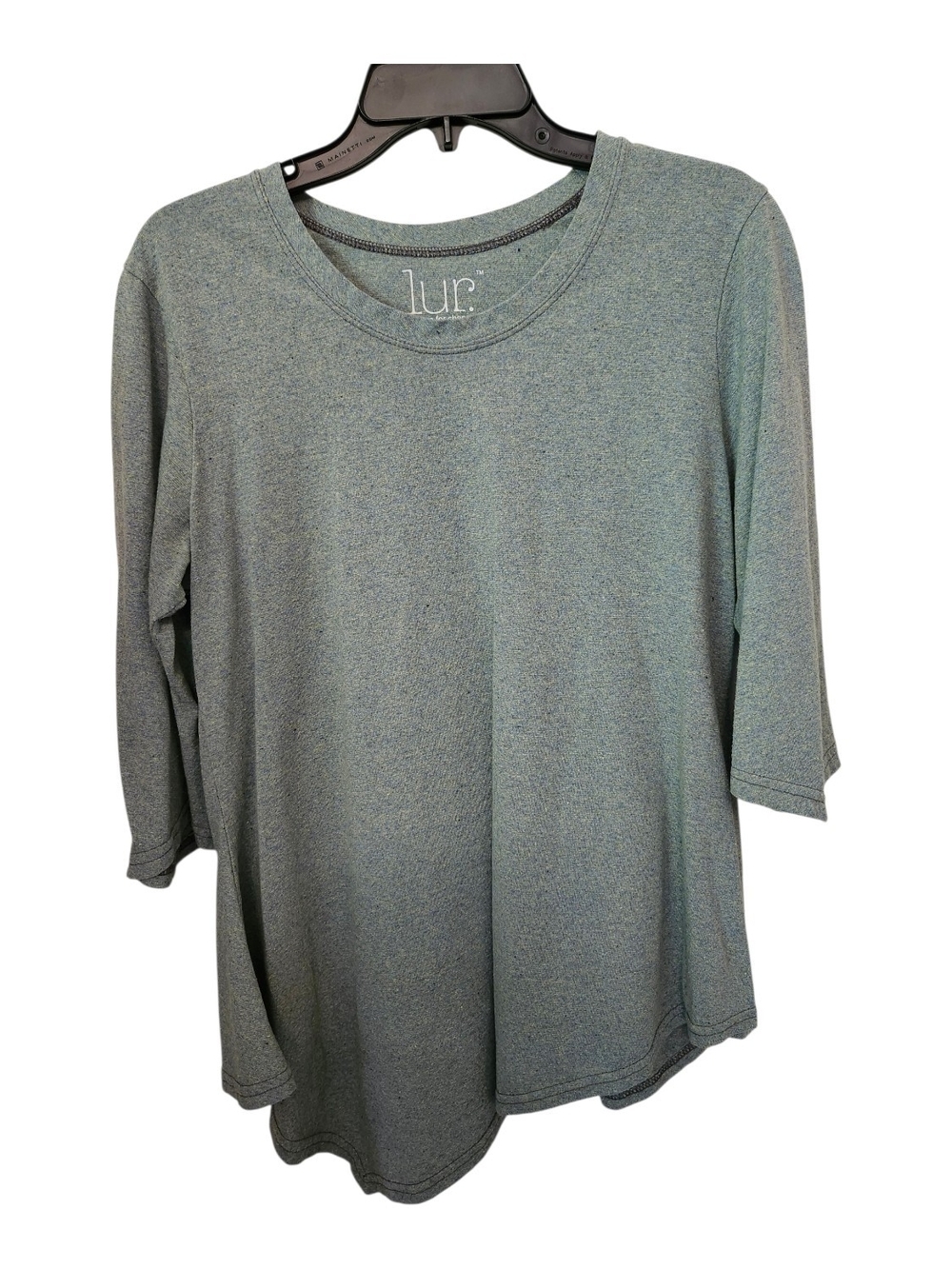 :Lur Women's Heathered Teal 3/4 Sleeve Scoop Neck Top